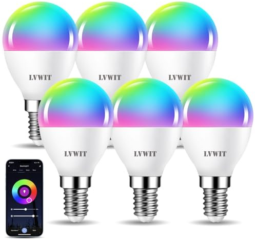 LVWIT Alexa Glühbirne E14 Smart LED P45 Tropfenform, 5W Smart Glühbirne 470LM, RGBWW LED Lampe Dimmbar, Kompatibel mit Alexa und Google Home, kein Hub erforderlich, 6 Stück