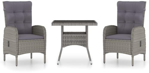 vidaXL 3-TLG. Garten-Essgruppe Poly Rattan und Glas Grau