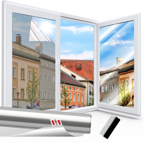 Spiegelfolie Fenster Sichtschutz Selbstklebend Fensterfolie Wärmeisolierung Reflektierende Dachfenster Folie Sonnenschutzfolie UV-Schutz Innen oder Außen für Haus Geschäfte Büro