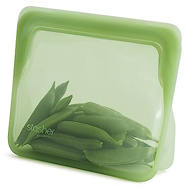 Stasher Mini sac de conservation alimentaire réutilisable en silicone de qualité supérieure, vert, micro-ondes, sous vide, passe au lave-vaisselle, au four et au congélateur, sans BPA, sans fuite
