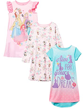 Disney Girls' Princess 3-Pack Nightgown, GIRLS RULE 3, 6