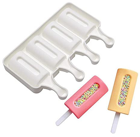 XiaoShenLu Moule à Glace en Silicone pour Réutilisables avec 50 Bâtonnets en Bois, Moule à Popsicle pour Maison Dessert, Jus de Fruits, Yoghurt, Crème Glacée, 4 Trous Sandwich Rectangle