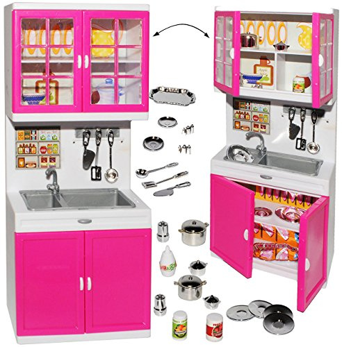 alles-meine.de GmbH Set: Spühle/Küchenschrank mit Zubehör - Geschirr & Töpfe - für Puppenhaus - Miniatur - Puppenstube - passend für alle gängigen Modepuppen - Plastik/Kunsts..