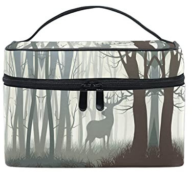 Herbstwald Hirsch Tier Kosmetiktasche Organizer Reißverschluss Make up Taschen Kulturbeutel Waschtasche für Damen Mädchen Frauen