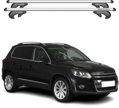 OMAC Dachträger Grundtäger kompatibel mit VW Tiguan Cross 5N 2011-2016 Aluminium 90kg Silber 2tlg Offene Reling für Fahrradträger, Dachboxen, Skiträger Abschließbar