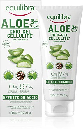 equilibra Körper, Aloe Crio-Gel Cellulite, frisches Gel auf Basis von Aloe Vera und Aloe 3+, fördert die periphere Durchblutung, Kontrast, Feuchtigkeitsretention, Cellulite und Orangenhaut, 200 ml