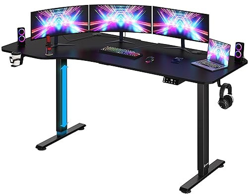 Casaria® Höhenverstellbarer Schreibtisch 160x75 cm elektrisch mit Kopfhörerhalter Tassenhalter Modern Büro Gaming PC Computer Tisch Schwarz Carbon-Optik
