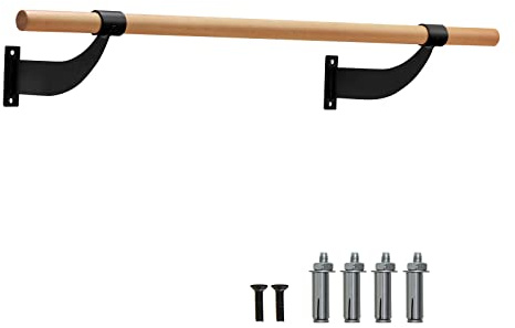 COSTWAY Wall-Mounted Ballet Barre for Kids Adults, 120cm Single Ballet Bar, Beech Wood Ballet Equipment for Home Studio Dance, Stretching, Yoga and Pilates (Black)