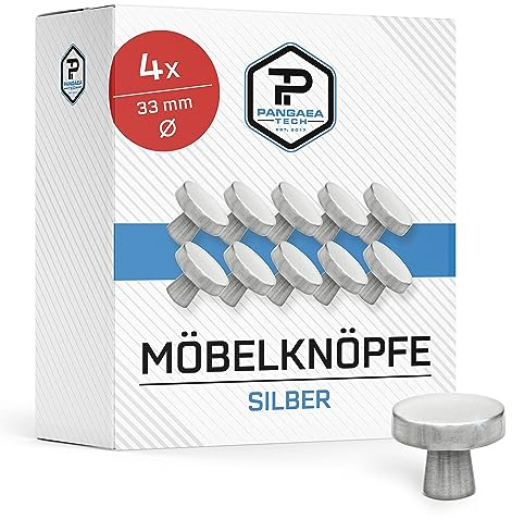 Pangaea Tech 4x Möbelknöpfe silber - Möbelknopf Set mit Schrauben - geeignet als Schrankknauf, Türknöpfe, Schubladenknauf, Küchengriffe oder Kommodengriffe