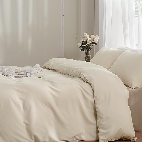 TOCOMOA Bettwäsche 135x200 2teilig Beige, Bettwäsche-Sets Weich und Bügelfrei Mikrofaser, Oeko-TEX Zertifiziert, 1 Bettbezug und 1 Kissenbezug 80x80 cm mit Reißverschluss