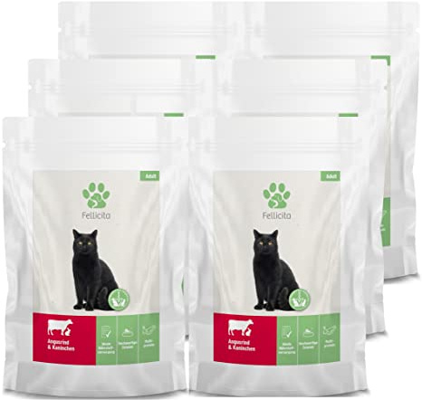 Fellicita Premium Nassfutter für Katzen, Angusrind und Kaninchen, 6er Pack, 6 x 295g, Multiprotein, hochwertiges Katzennassfutter, getreidefrei, leckere Pastete, Alleinfuttermittel