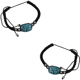 Lote de 2 pulseras de cuerda con el escarabajo egipcio amuleto y talisman de la buena suerte en el Antiguo egipto