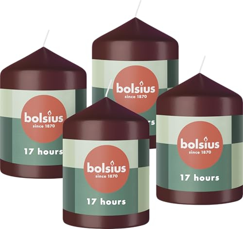 Bolsius Glatte Stumpenkerzen - Bordeauxrot - 4 Stück - 8 x 6 cm