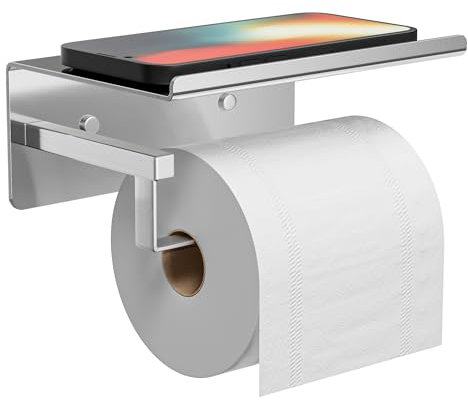 Toilettenpapierhalter Mit Ablage Klopapierhalter Chrom - Klorollenhalter,Toilettenpapierhalter Selbstklebend,Toilettenpapierhalter Ohne Bohren,Wc Papier Halterung Badezimmer,Edelstahl,Silber