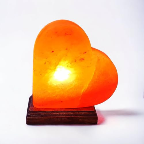 Saltbay Lampada di sale dell'Himalaya Cuore Taglia L con variatore di luce, luce ambientale rilassante, purificatore dell'aria, riduce le allergie e l'insonnia, per il relax e il benessere