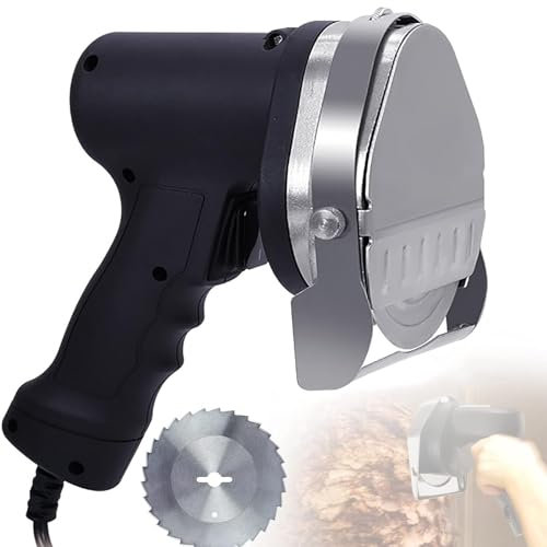 XoTiq Commercial Grilled Gyro Meat Slicer,Kebab Slicer, 3000 RPM Electric Barbecue Knife, 0-8mm Thickness Adjustment, With 100mm Round/Serrated Blade, Professional Electric Gyro Slicer