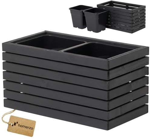 HOMERZO Pflanzkübel Holz – imprägniert wetterfest – mit herausnehmbarem Kunststoffeinsatz – Hochbeet Blumenkasten für Balkon Garten Terrasse (Horizontal-anthrazit 67x36 H35 cm)