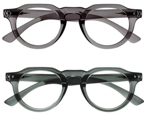 OPULIZE RIO Brille mit Blaulichtfilter - 2er Pack - Oben Abgeflachter Rahmen - Grün, Grau - Damen & Herren - Federscharniere - BB53-67