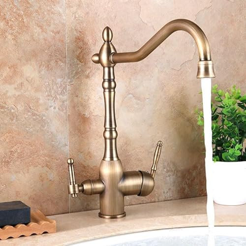 ZYCDP 3 Wege Wasserhahn Küche, 360° Drehba 3 In 1 Mischbatterie Wasserfilter, Armatur Küche mit Filter Mischbatterie, Antiquität