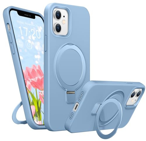 BENTIACC Liquid Silikon handyhülle für iPhone 12 hülle,iPhone 12 Pro hülle, für MagSafe mit Unsichtbarem Ständer 4 Schichten stoßfeste Kratzfeste Schutzhülle für iPhone 12/12 Pro (Azurblau)