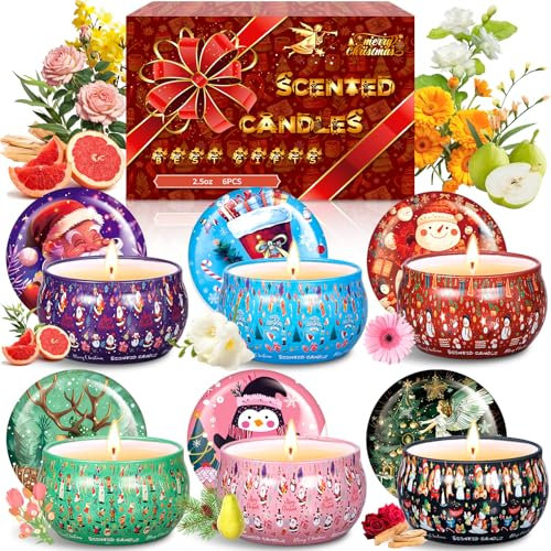 JEDWKFA 6 Piezas Velas Navideñas, Velas Aromáticas Navidad, Velas Aromaticas para Regalo, Velas Decorativas, Velas Aromáticas para Mujeres/Navidad/Acción de Gracias/San Valentín