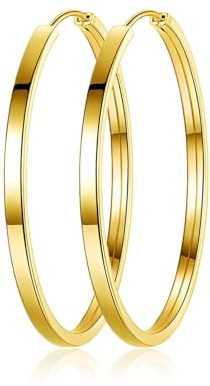 Kamise Örhängen 925 sterlingsilver kreoler för kvinnor, allergivänliga stora örhängen, lätta kreoler i 40/50/60 mm diameter, vikbara creoler runda runda runda örhängen, 3 par silver kreoler örhängen