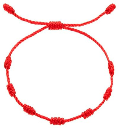 Only faith Ankelband 7 knutar röd öde röd sladd justerbar skydd och lyckoamulett handgjord vristlänk sommar strand, vaxad tråd