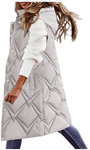 Dinglong Coprispalle Fucsia con Tasche Gilet Lungo Senza Maniche da Donna Piumino Cappotto da Esterno Cappotto Giacca con Cappuccio Gilet Invernale Piumino Trapuntato Trapuntato Caldo da