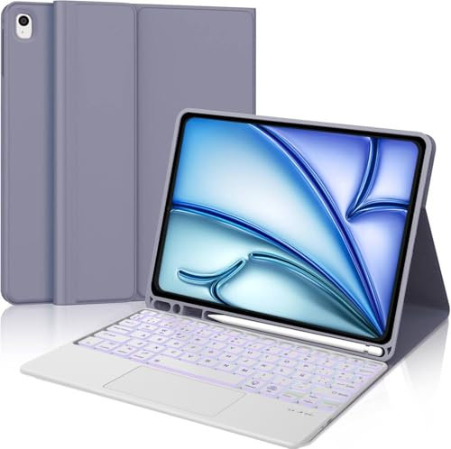 Bluetooth Funda Teclado iPad Air 11 (M3/M2) (2025/2024), Compatible con Air 11 Pulgadas 5./4 - Teclado Retroiluminado con Trackpad, Desmontable magnético Teclado con Letra Ñ (Lavanda Violeta-Touchpad)