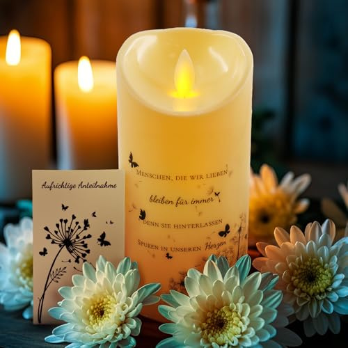 TaimeiMao Led Trauerkerzen, LED Grabkerze mit Trauerkarte, Grablicht, Realistischer Flackereffekt, Outdoor Wasserdichte Flammenlose Kerze, Gedenkkerze für Verstorbene, Trauergeschenk