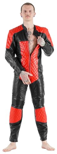 Bockle® ny röd/svart 5 GAY-ZIP läderdräkt motorcykel kombi, svart, 50