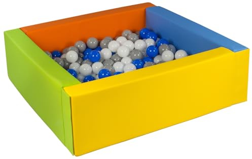 Velinda Bällebad Bällepool Bällebecken Spielbecken Kinderpool quadratisch 300 Bälle (Farbe des Pools/der Bälle: gelb, grün, blau, orange/weiß, blau,grau)