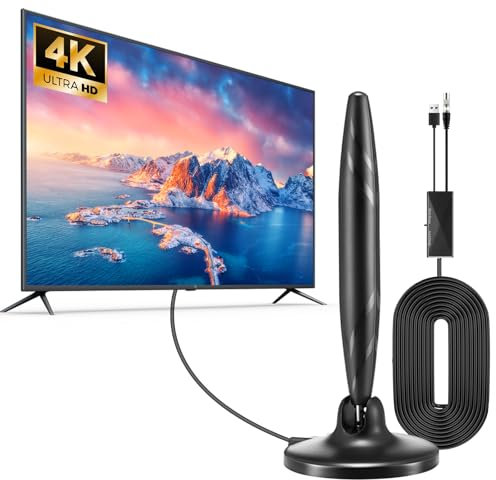 MAXZIQF 4K HD TV Aerial Indoor - Lifetime Free 100+ Channels with Easy Setup, Magnetic Base & 16.4FT Coax Cable for Freeview HD/DVB-T2/1080P Smart TVs | Portable UK Digital Antenna