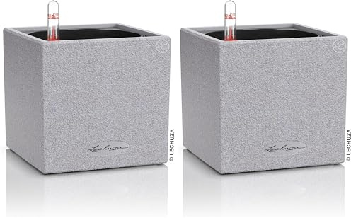 Lechuza Canto Stone 14 hochwertiger Kräuterwürfel mit Stick-Bewässerungssystem, steingrau (Packung mit 2)