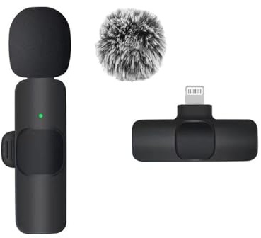 JQVDE Microphone Cravate sans Fil, Enregistrement Audio, Microphone en Laine Coupe-Vent remplaçable, adapté à l'iPhone 16, Tournage de Vlogs, adapté à Youtube(K1 Double for iOS)