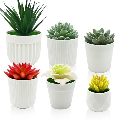 SUPEASY 6-Pack Artificial Succulent Plants in Pots – Realistic Fake Succulents for Indoor & Outdoor Decor, Living Room, Office, Desk, Shelf, and Table Decorations