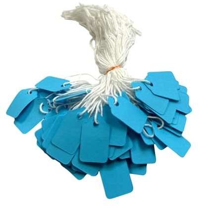 200 Stück kleine blaue Schnur, Preisschilder, 13 x 20 mm
