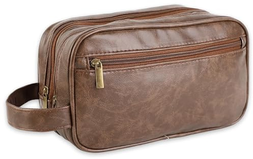 Trousse de Toilette Homme Cuir, Trousse étanche avec Trois Compartiments | avec un Compartiment pour Articles Mouillés et Secs