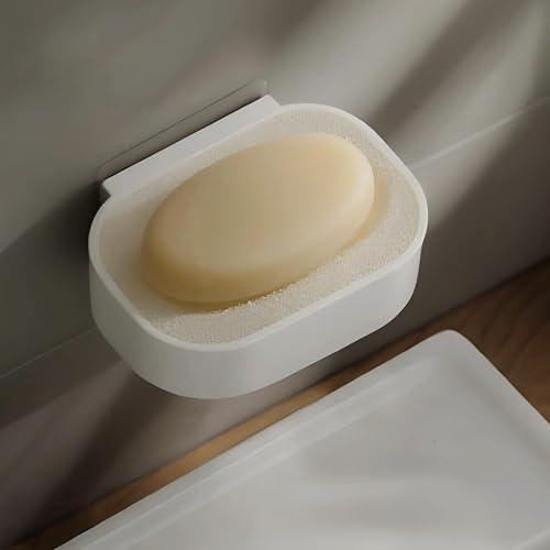 Ateweita Seifenschale, Ohne Bohre Seifenhalter mit ablauf, Wandmontage Seifenspender mit Seifenmatten, Schnell Trocknend Soap Dish für Bad, Waschbecken & Küche