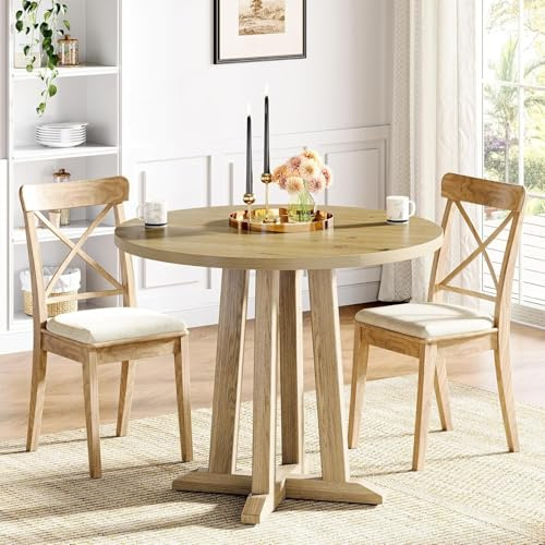 Tribesigns Esstisch Rund, Runder Esstisch für Esszimmer Wohnzimmer, 80 cm Esszimmertische für 2-4 Personen, Küchentisch mit Holztischplatte und Beinen, Natürliche Holzfarbe