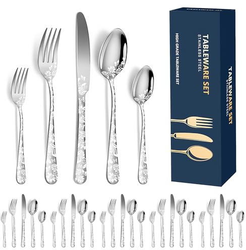 Dajidafu Besteck Set 6 Personen, 30 teiliges Cutlery Set mit Messer, Gabel, Löffel, Modernem Edelstahl Besteckset Besteckset Spiegelpoliert Essbesteck Spülmaschinenfest für Haushalt/Party/Restaurant