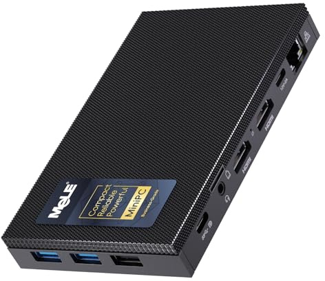 MeLE Mini PC Quieter 4C with Windows 11 Pro, N150 8GB RAM 128GB Storage Mini Computers, Fanless PC with Full-Functional USB-C, 2.4G/5G WiFi, 4K Triple Display on Home, Office, Education, Industrial