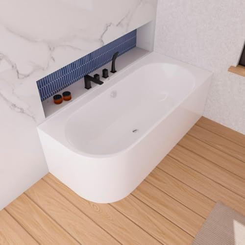 ECOLAM Baignoire autoportante Vigoo version gauche ou droite | montage mural | siphon click-clack | set complet (Siphon chromée, 165x75 cm Droite)