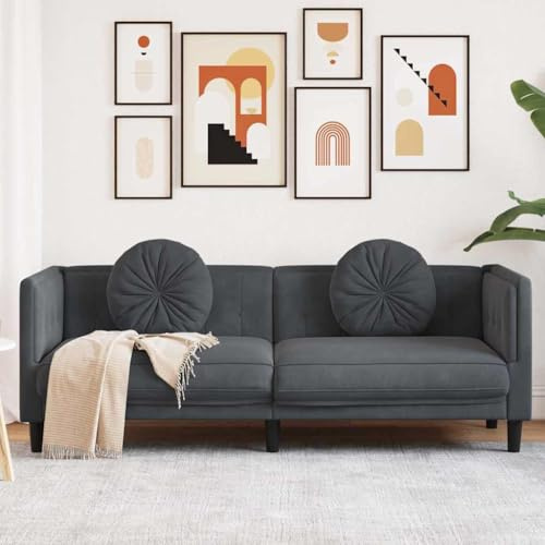 Massbinet 3-Sitzer Bequeme Sofas Couches für Wohnzimmer Ganzholz Sitzsofa Kleine Couch Kissen inklusive Dunkelgrau Samt