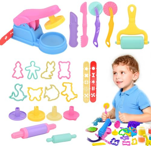 Clay Dough Tools Set – 22 PCS Creative Dough Tools Accessories Kit for Kids, Colourful Cutters, Rollers, Moulds & Presses for Cutting, Shaping & Moulding, Safe Arts & Crafts Gift Set for Children