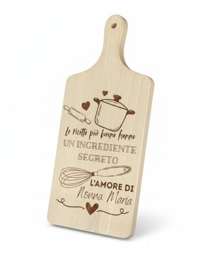 Tagliere Personalizzato Nonna in Legno di Faggio 40x18,5 cm – Idea Regalo Natale, Compleanno e Cucina – Incisione Laser del nome, Lato Decorativo e Lato Utilizzabile per Alimenti