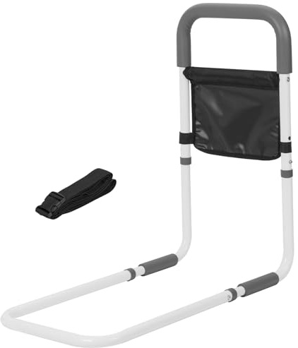 Cama con bolsa de almacenamiento, altura ajustable, asas de cama | Barandilla de seguridad para cama de 3 niveles ajustable de acero al carbono, desmontable, montaje sin taladrar