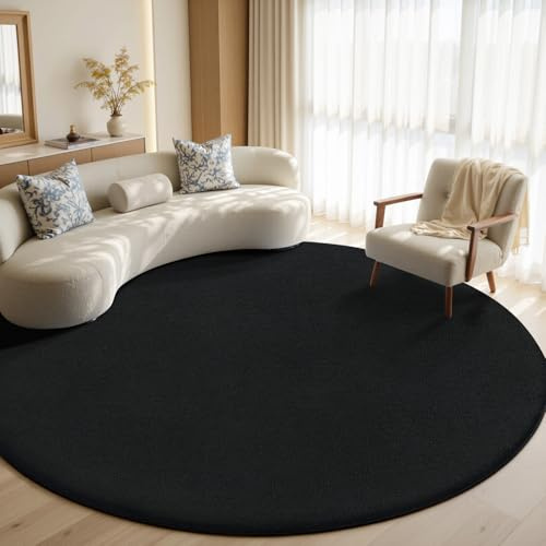 Sour Lemon Teppiche, Wohnzimmer, 120 cm, rund, schwarz, zottelig, flauschig, rutschfest, waschbar, für Schlafzimmer, Kurzflor, weiche Läufer, moderne Bodenteppiche für Kinderzimmer, Flur
