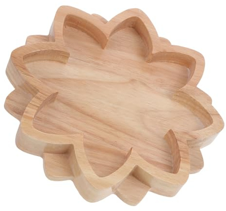 DOITOOL Plateau Décoratif en Bois Naturel de Lotus, Plateau de Présentation Artisanal pour Pierres et Bracelets, Assiette à Bibelots Multifonction pour Rangement Intérieur, Accessoire