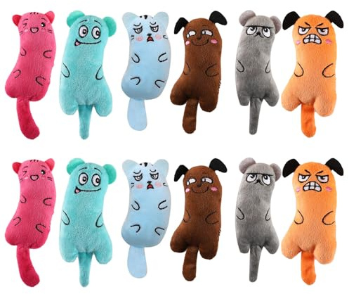 DUINIU Juguetes De Peluche De Hierba Gatera De 12 Piezas, Juguetes para Limpiar Los Molares De Los Gatos, Resistentes A Las Mordeduras Y Aburridos, Adecuados para Juegos De Interior E Interacción.